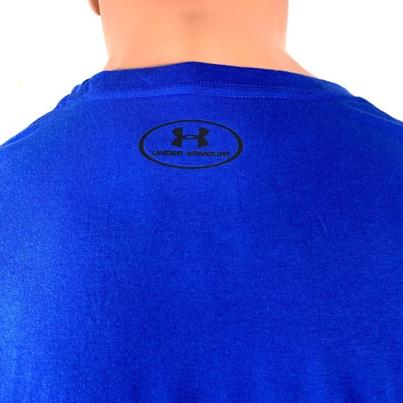 Sale🌿 Under Armour Wordmark Blue Cotton Sh Slv T-Shirt Men Size XXL 1364693 400 - Picture 2 of 7